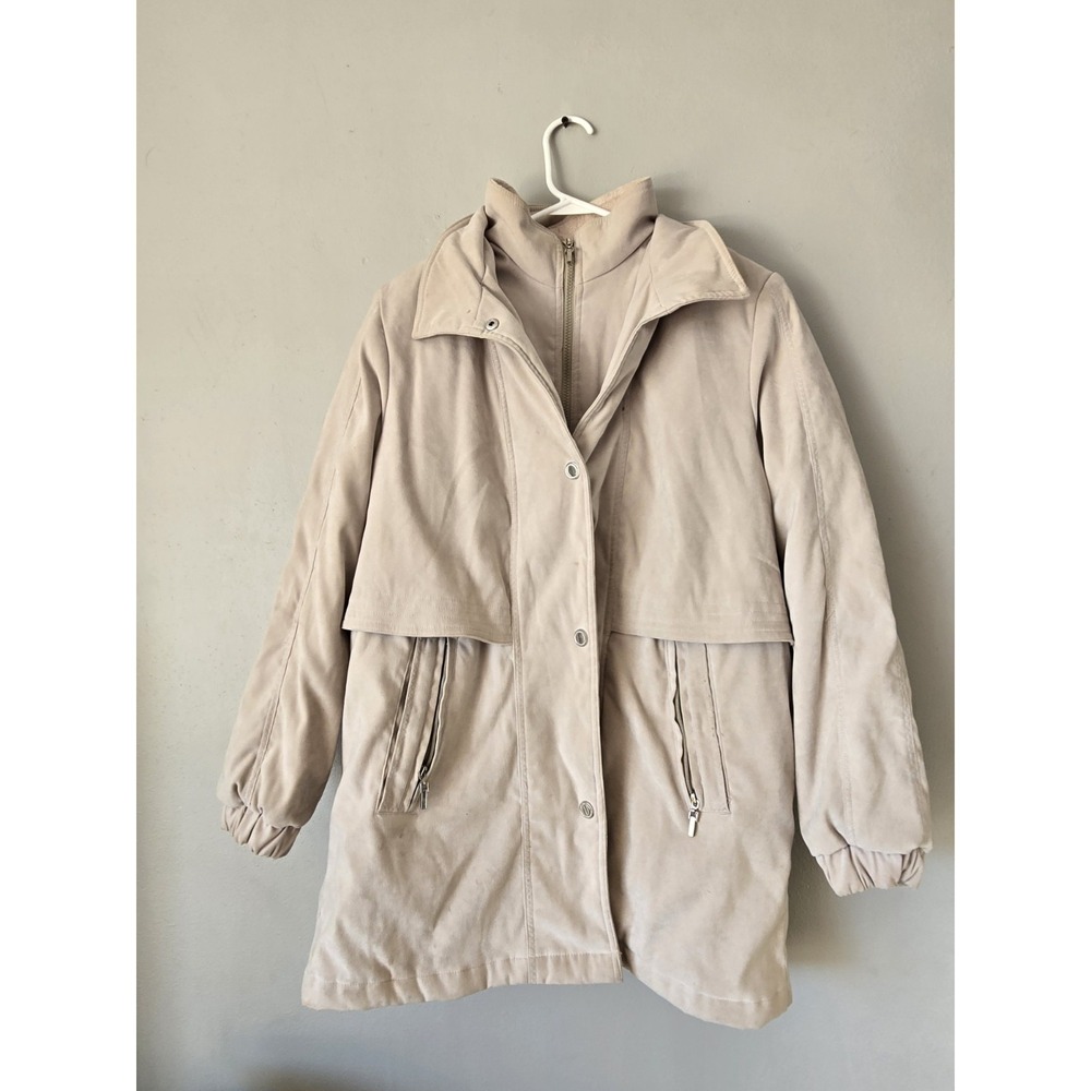 Fleet Street Medium Winter Jacket Tan Long Vintage Zipper No Hood Polyester